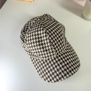 Topman Houndstooth Pattern Baseball Cap - Black, White & Tan, adjustable